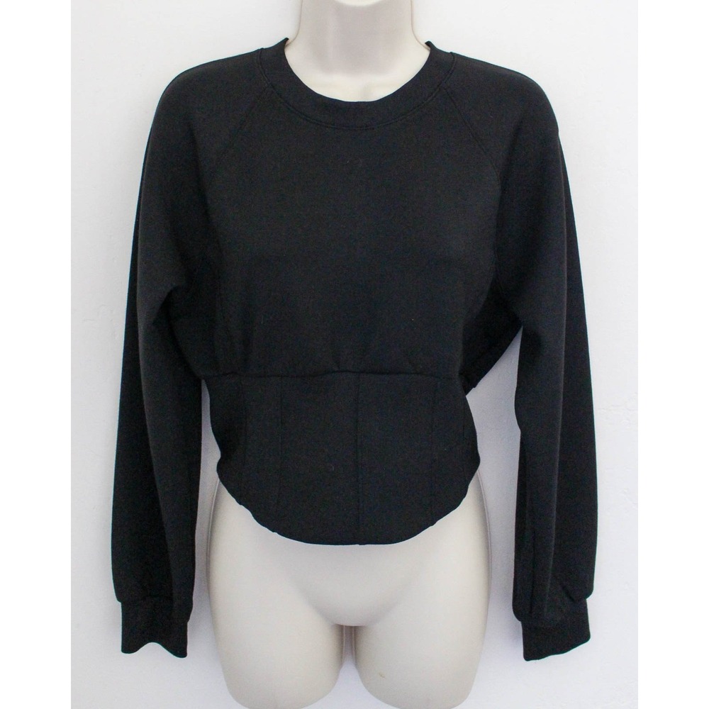 VSX Victoria's Secret Sweatshirt Medium Black Knit Corset Cropped Long Sleeve